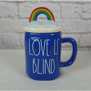 RAE DUNN Rainbow 🌈 Figural Mug Love Is Blind Blue With Lid Pride Decor New